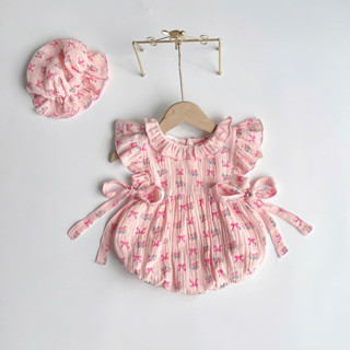 Set Body Họa Tiết Nơ Cánh Tiên Hồng Kèm Nón Cho Bé Gái Sơ Sinh 1 2 Tuổi MINTSCLOSET - BS6406