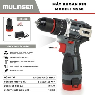 Máy khoan pin 3 chức năng, pin 16,8V máy khoan Mulinsen không chổi than, bộ 2 pin sạc hộp