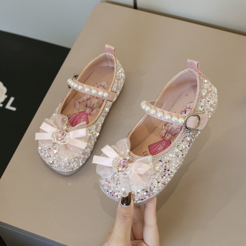 Giày Búp Bê Đế Mềm Đính Kim Sa Lấp Lánh Cho Bé Gái 2-12 Tuổi