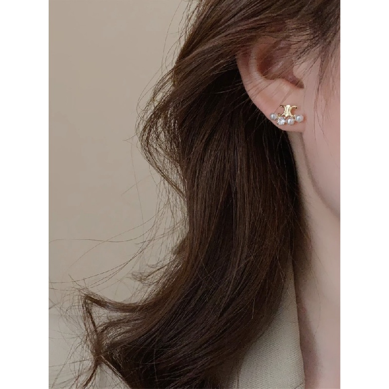 Bông Tai Kim Loại Đính Ngọc Trai Nhân Tạo Thời Trang Dành Cho Nữ