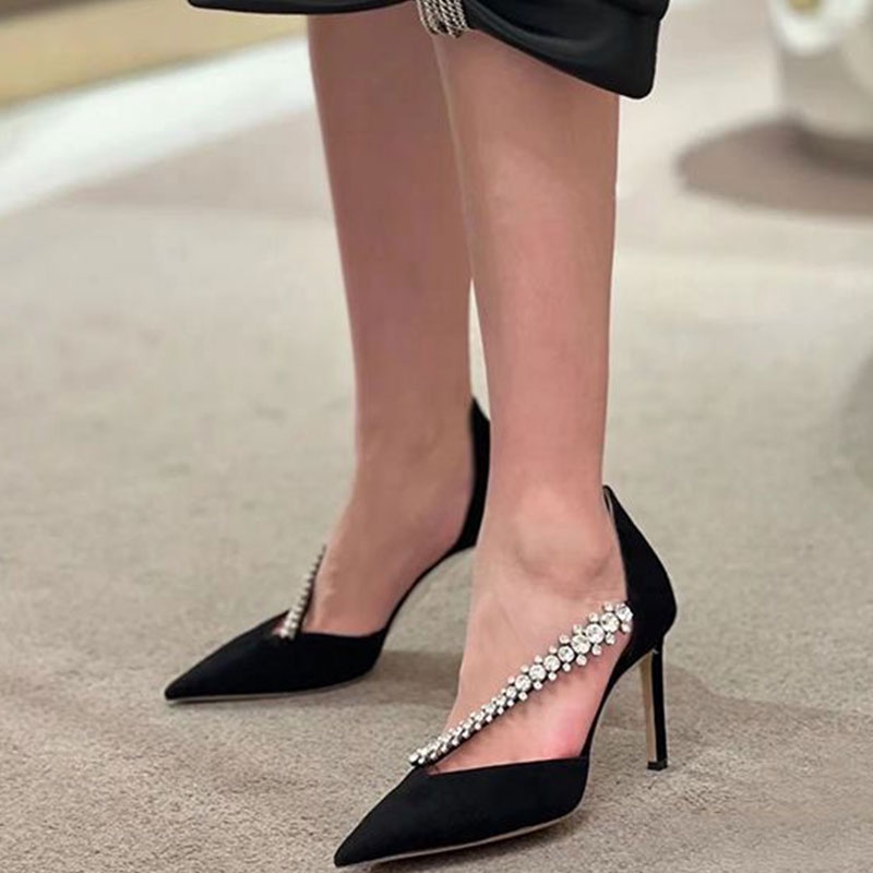 BẠCH LỘC ĐẠI NHÂN✨ Giày Cao Gót Đính Đá Phối Dây Xích Thiết Kế Mới Đơn Giản Thời Trang