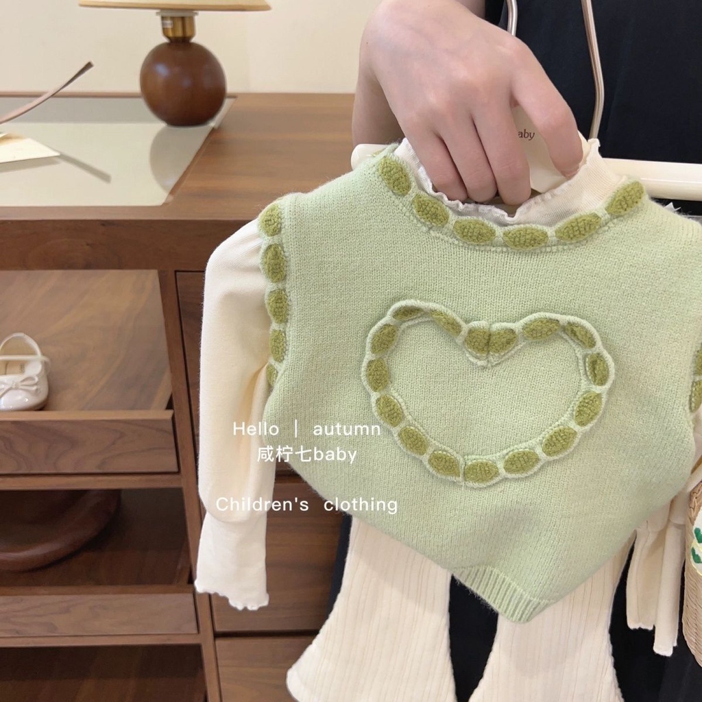 Baby 2023 Áo vest Dệt Kim Trái Tim Ngọt Ngào Mùa Thu Mới