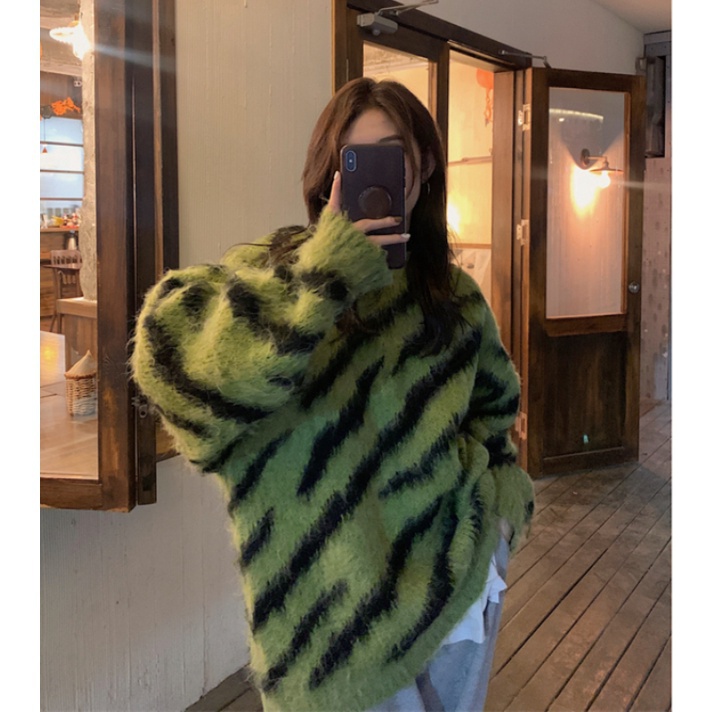 Áo Len Dài Tay Họa Tiết Ngựa Vằn Thời Trang Thu Đông Hàn Quốc Mới áo sweater áo cardigan