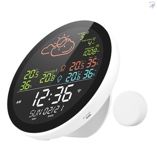 Tuya Wifi Smart Weather Station with Clock Indoor and Outdoor Temperature & Humidity Meter Multifunctional Large Color Screen Weather Clock Temp. & Humidity Gauge with 1 Sensor
