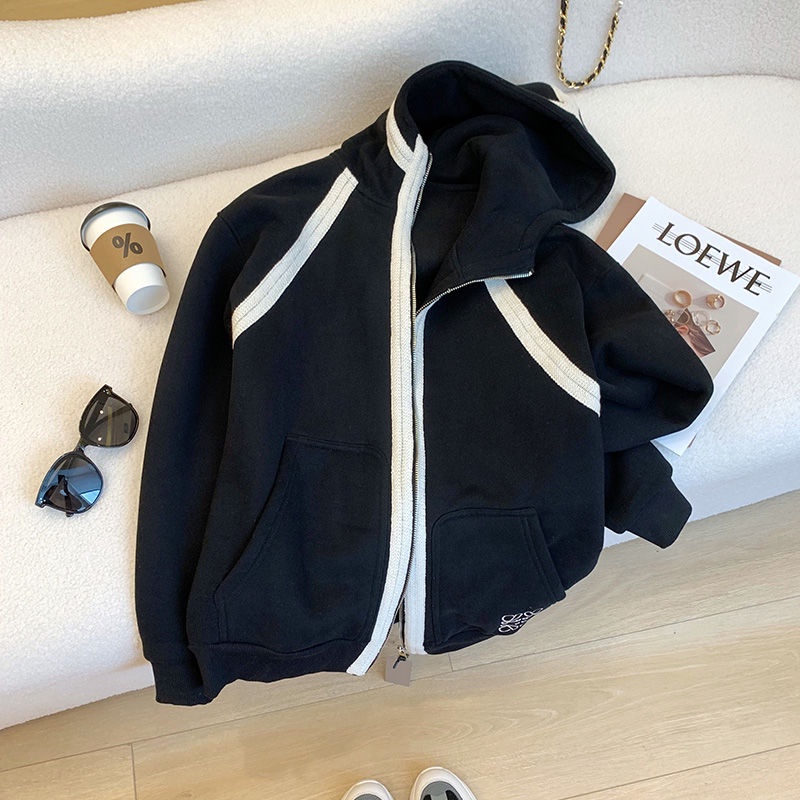 Đen Áo Khoác cardigan Có Nón Dáng Rộng Thời Trang Xuân Thu Cao Cấp Cho Nữ