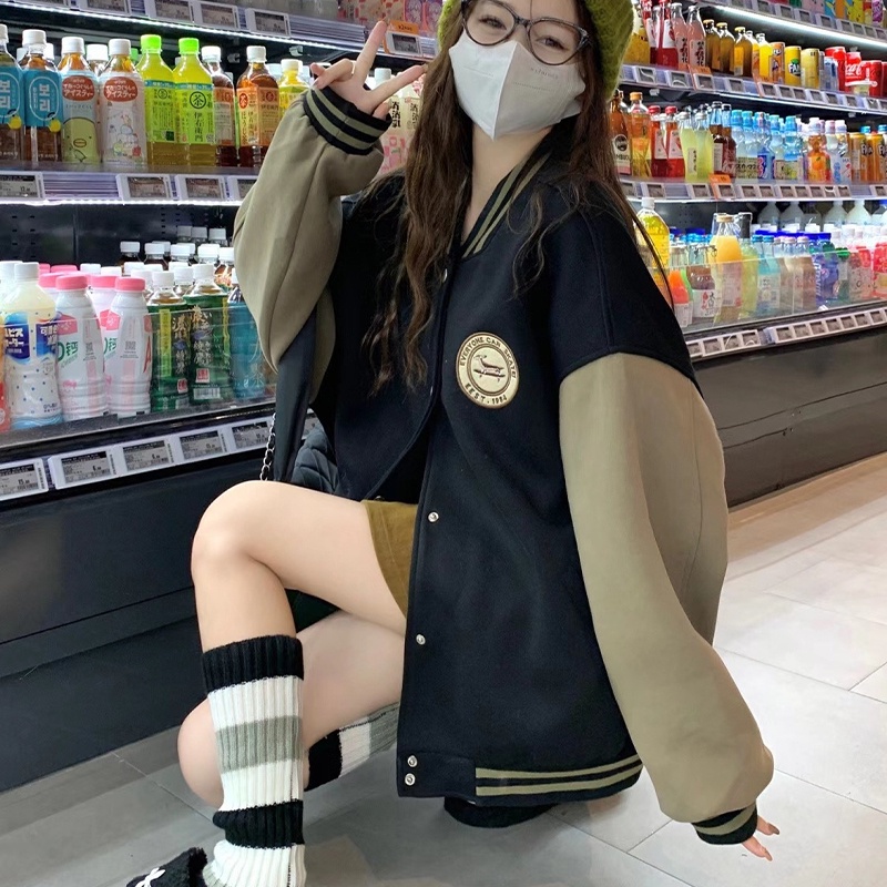 Nurgaz Áo Khoác Bóng Chày Bằng Nhung Dày Dặn Phong Cách retro Mỹ Cho Nữ