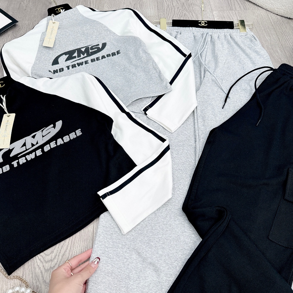 Set áo body phối tay sọc mix quần suông túi hộp siêu hot BN872CCC