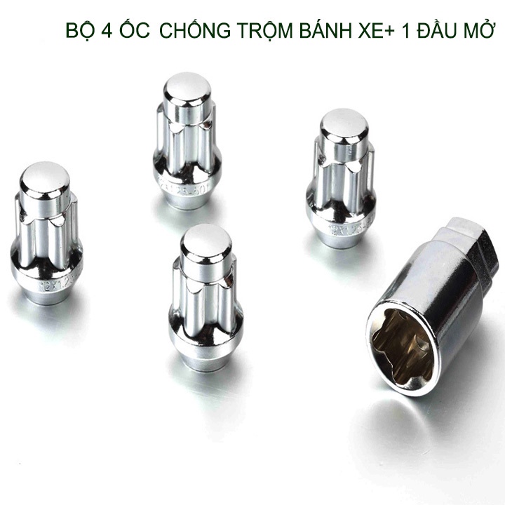 Set 4 đai ốc khóa chống trộm bánh xe ô tô và 01 đầu khẩu mở, loại M12-14 tùy chọn