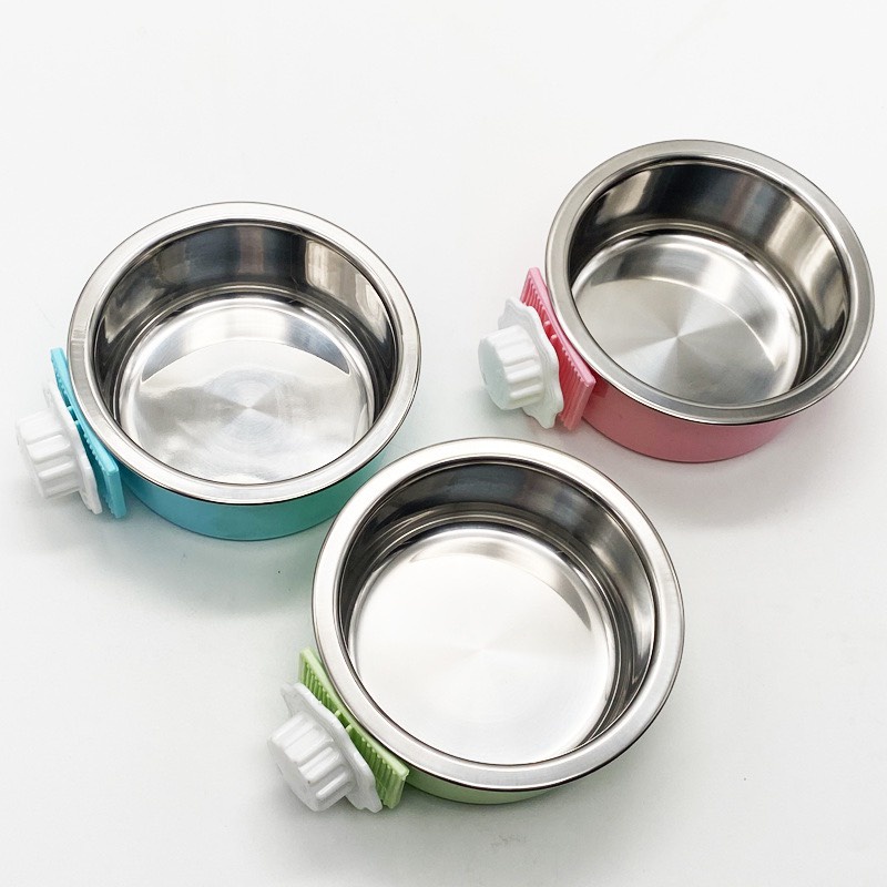 Bát ăn gắn chuồng hình tròn có lõi inox cho chó mèo thú cưng