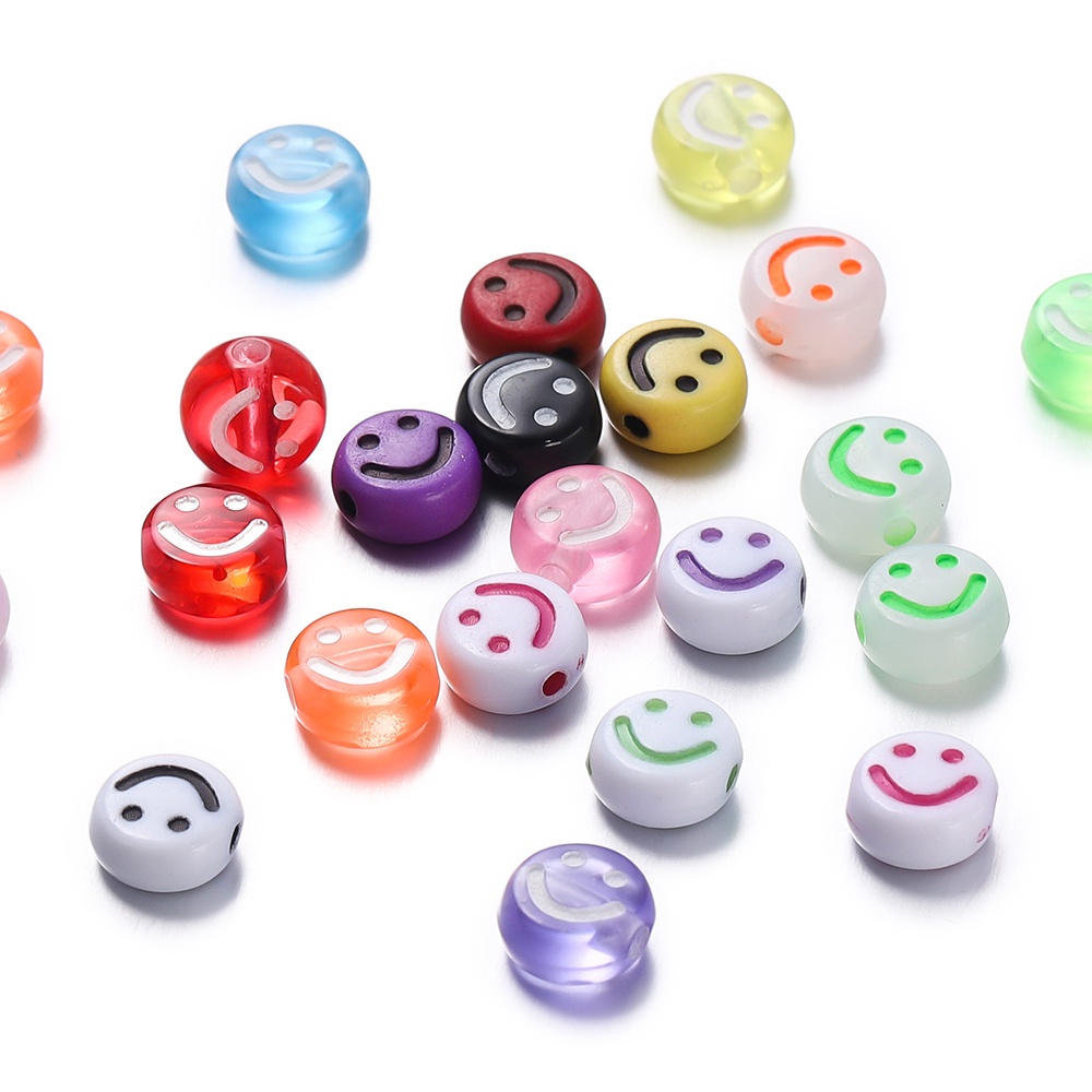 St.kunkka Set 100 / 50 Hạt Xâu Chuỗi 7mm Hình Mặt Cười Nhiều Màu Sắc Bằng acrylic Dùng Làm Trang Sức diy