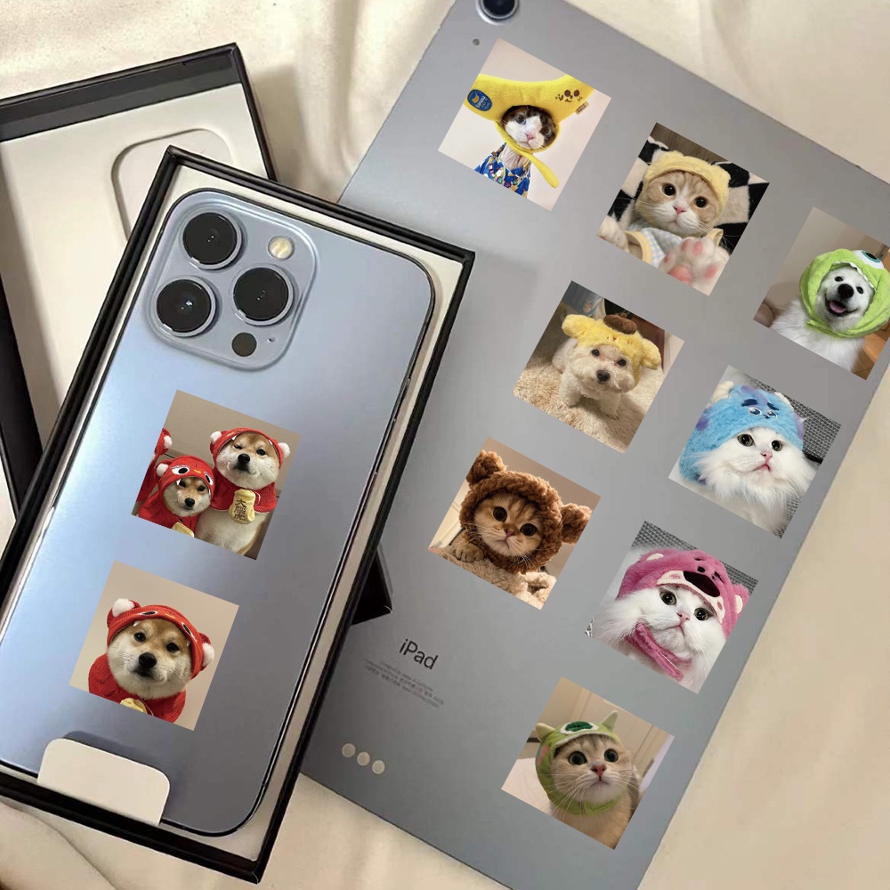 Bộ 60 Miếng Dán Trang Trí Mũ Bảo Hiểm / Bút Chì Hình Chó / Mèo graffiti Dễ Thương Vui Nhộn