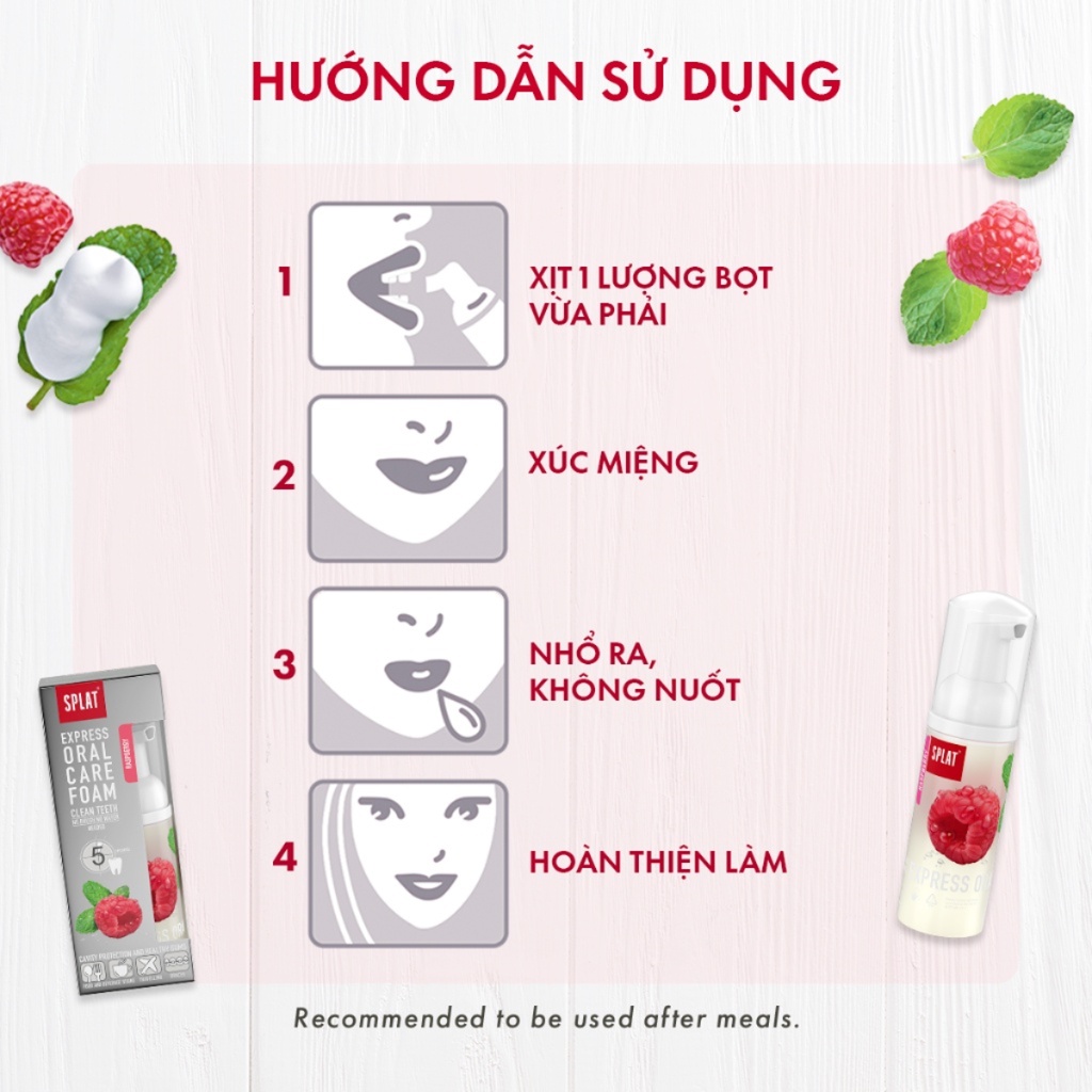 [MUA 1 TẶNG 2] Bọt Vệ Sinh Răng Miệng Toàn Diện 2in1 SPLAT Express Oral Care Hương Bạc Hà/Hương Mâm Xôi Thơm Mát 50ml