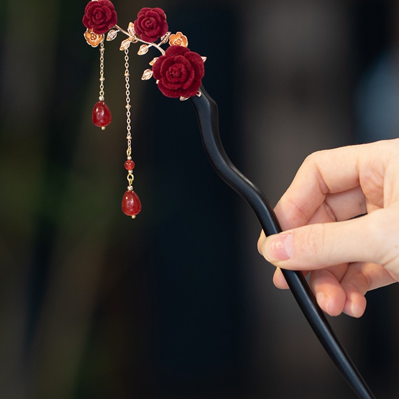 Kẹp Tóc Tua Rua Hình Hoa Hồng Phong Cách Cổ Điển