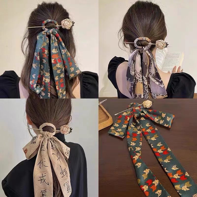 Băng Đô Cài Tóc Vải Lụa Đính Nơ Kiểu Hàn Quốc Dễ Thương