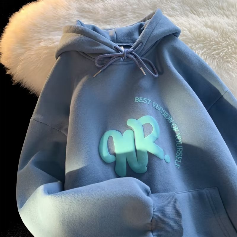 M-8XLáo khoác nam hoodie Tay Dài Dáng Rộng Kaki In Chữ Thời Trang Xuân Thu Mới Unisex