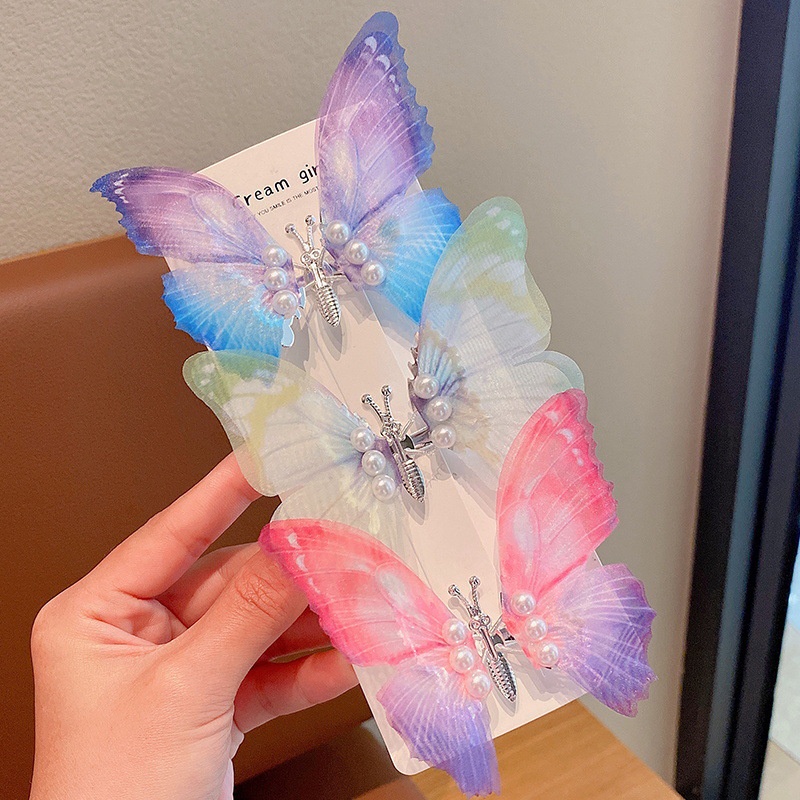 Kẹp tóc cánh bướm vải voan 2 lớp sinh động sắc màu K118