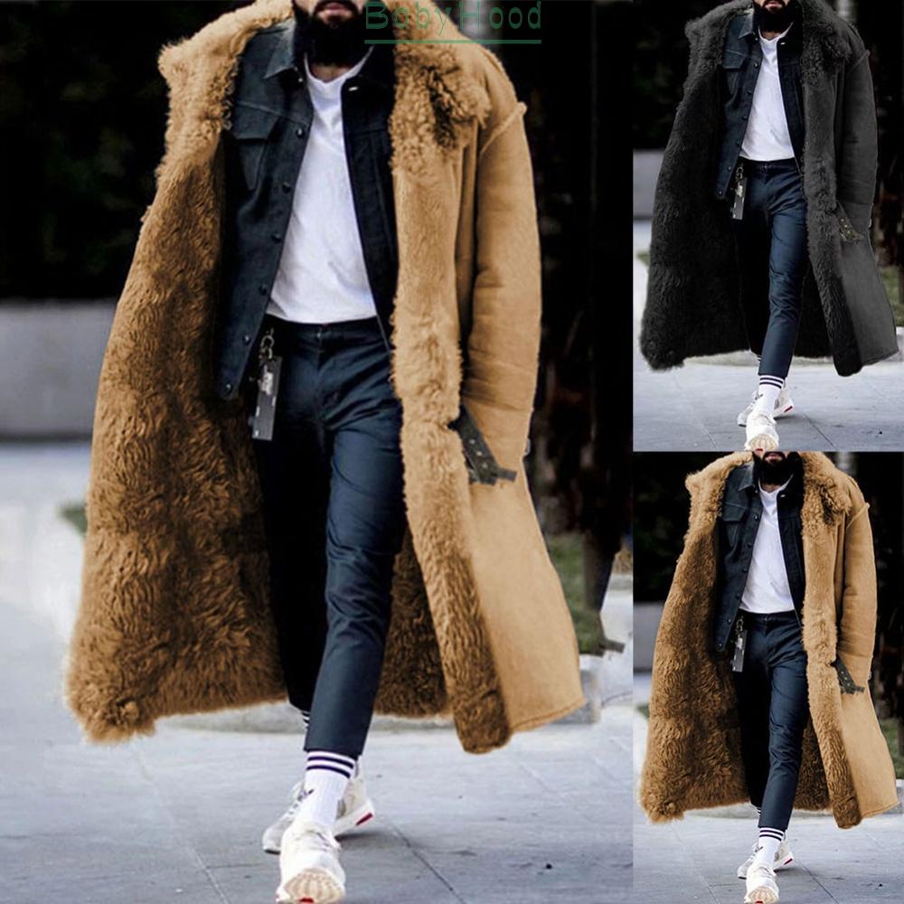 Men Long Jacket Keep Warm Button Thicken Fleece Coat Winter Long Parka Overcoat#BBHOOD