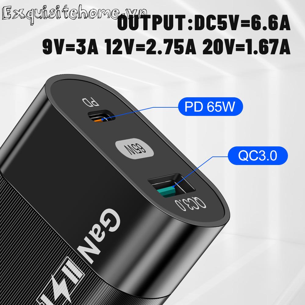 Bộ sạc điện thoại 65w gan type-c bộ sạc usb 3.0 cho huawei xiaomi samsung