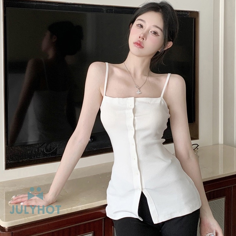 Áo Hai Dây Cổ Chữ v Màu Trơn Thời Trang Mùa Hè Quyến Rũ Cho Nữ