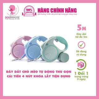 Dây dắt chó mèo tự động thu gọn cải tiến 4 nút khóa lẫy tiện dụng - Dogparasie