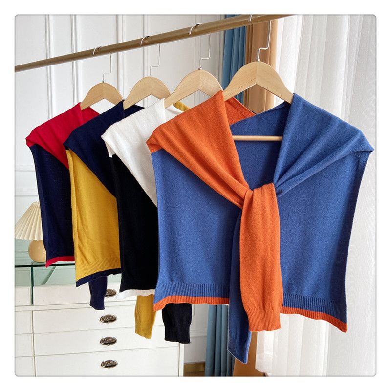 Khăn Choàng Cổ Dệt Kim Nhỏ Phối Màu Trang Trí Dễ Phối Đồ Cho Nữ co