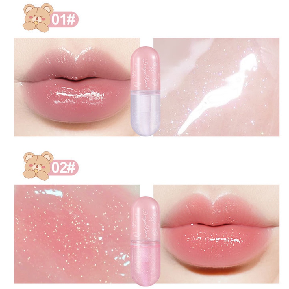Dragonranee Mirror Bear Cute Doodle Lip Glaze Nữ sinh Son môi không thấm nước dễ thương