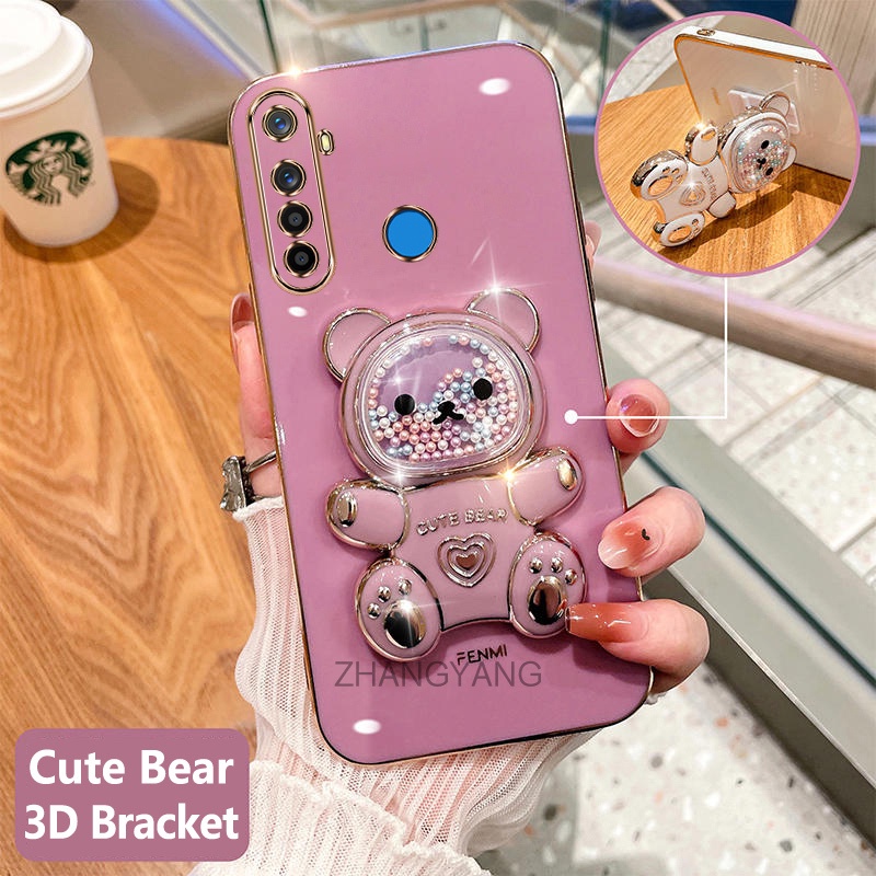 Ốp lưng realme 5 5i 5s 6i c3 5 pro Ốp Điện Thoại tpu Dẻo Mạ Màu 3D In Hình Gấu Nhỏ Đáng Yêu Có Giá Đỡ Cho realme 5 5i 5s 6i c3 5 pro