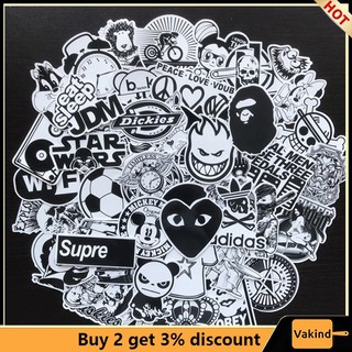 Set 50 hình dán vinyl VAKIND màu trắng đen trang trí đa dụng