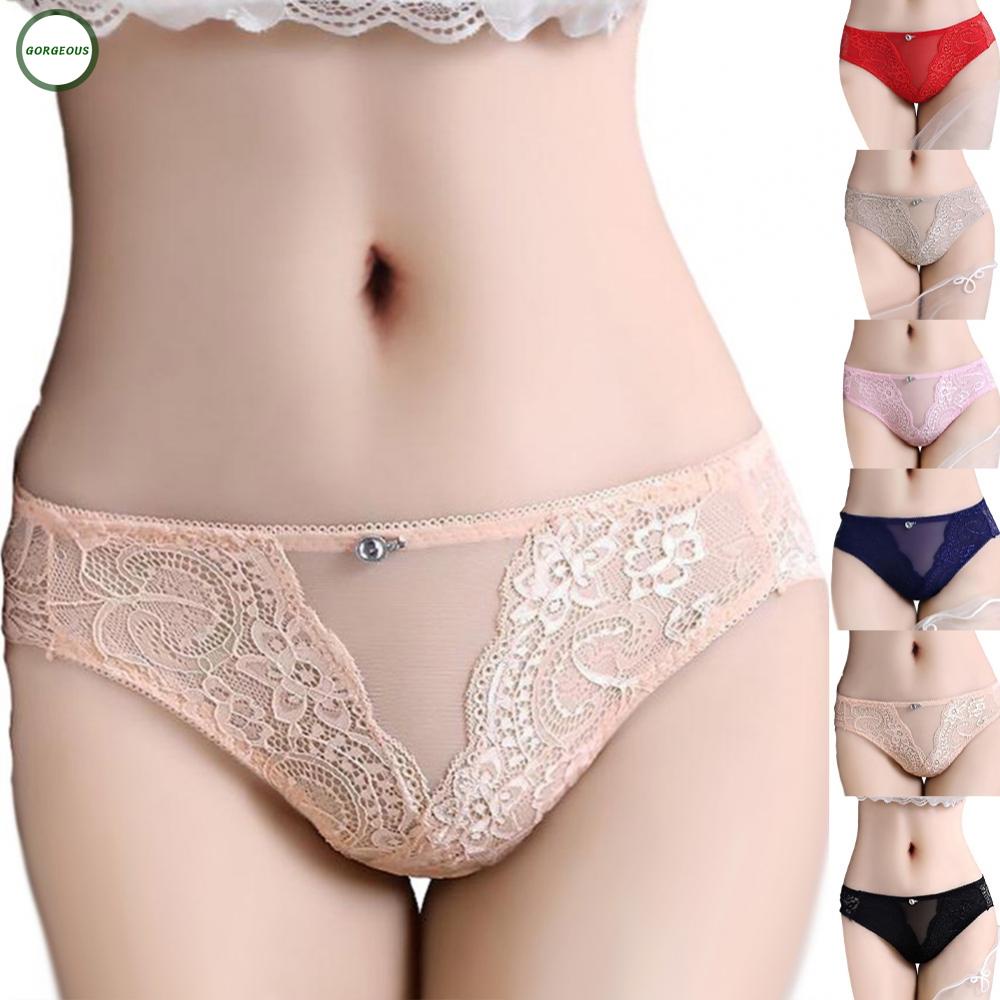 New Coming~Panties Ultra-thin Breathable Hollow Lace Mesh Mid-waist Pure Cotton Sexy#Home Essentialses