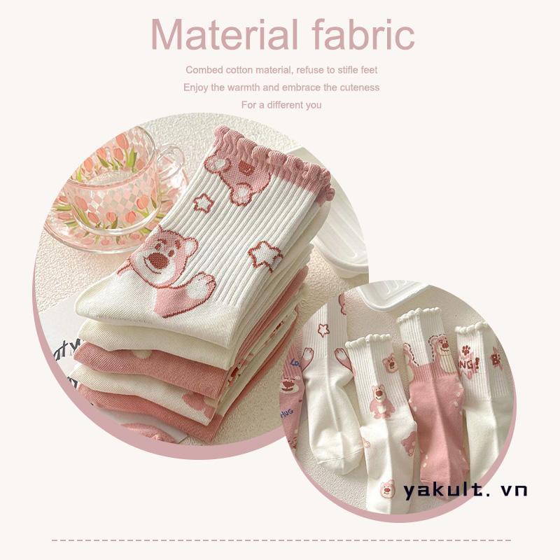 🎀 Meitabox 🎀Vớ Cổ Cao Vừa In Họa Tiết Gấu Hồng Hoạt Hình Phong Cách Hàn Quốc Dễ Thương Thời Trang Thu Đông Cho Nữ CC17