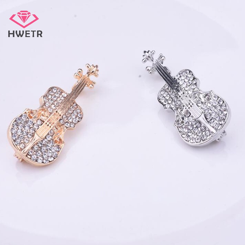 Ghim Cài Áo Hình Đàn violin Đính Đá Lấp Lánh Thời Trang Mới