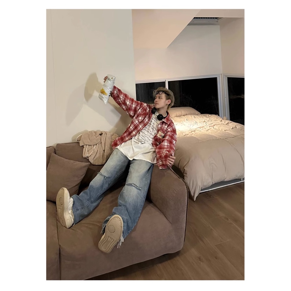 Áo Sơ Mi Tay Dài Dáng Rộng Họa Tiết Kẻ Sọc Màu Sắc Thời Trang Đường Phố Mỹ Cho Nam Và Nữ