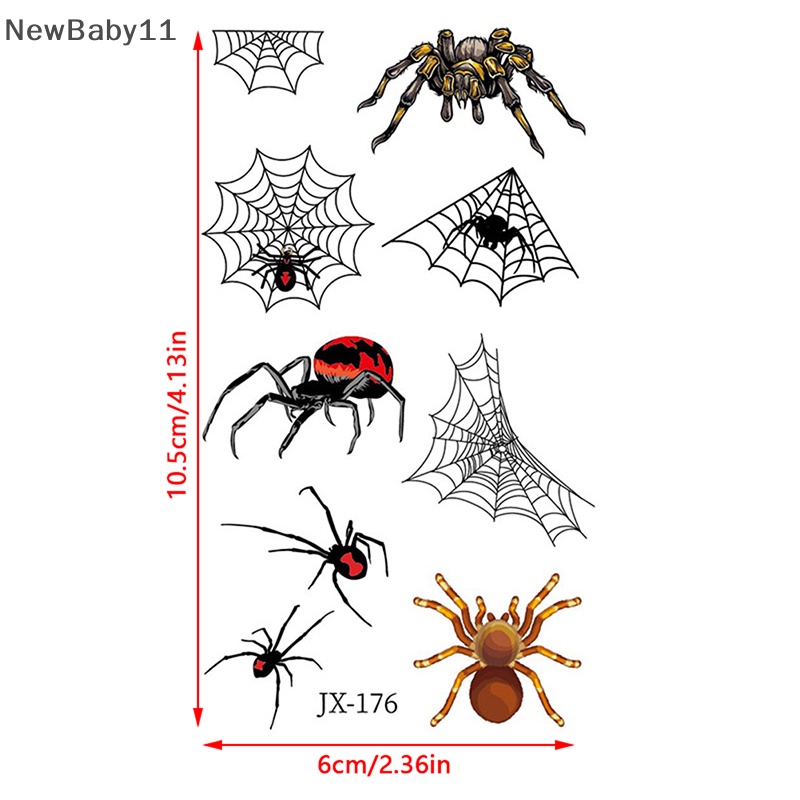 Bộ 12 Hình Xăm Dán Họa Tiết Nhện Đen Phong Cách halloween Độc Đáo