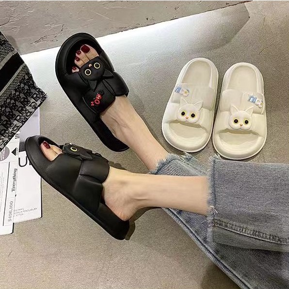 Dép Quai Ngang Nữ Đi Trong Nhà Chống Trượt In Hình Mèo