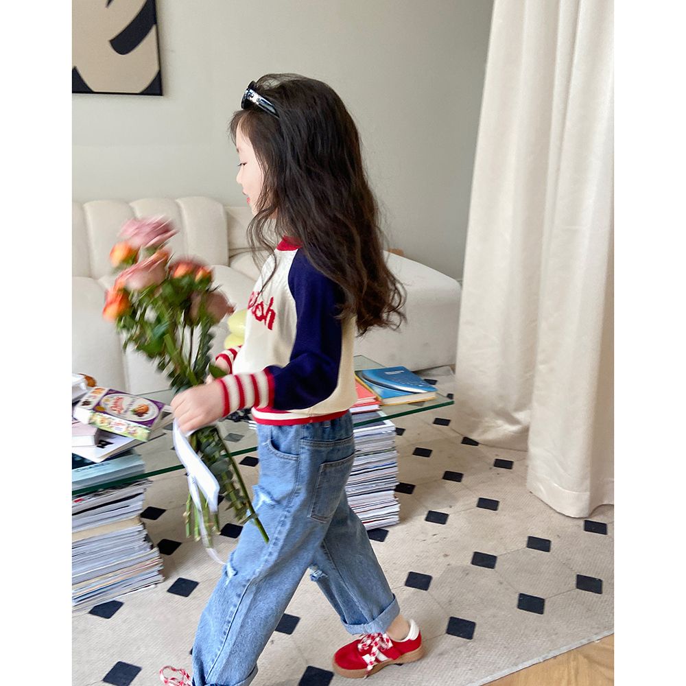 Áo Khoác Sweater Dệt Kim Phối Màu Tương Phản Thời Trang Xuân Thu 2023 Phong Cách Hàn Quốc Cho Bé Gái