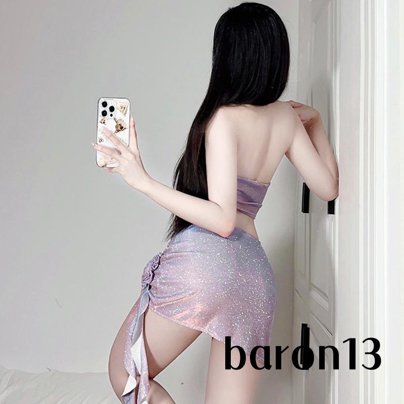 Xo8k-bộ Áo Hở Lưng Sáng Bóng + Chân Váy Hoa Eo Thấp Mùa Hè Cho Nữ