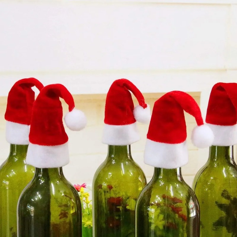 Mũ Ông Già Noel mini Trang Trí Chai Rượu / Túi Đựng Đồ Ăn Tối / Trang Trí Bàn Ăn / Tiệc Giáng Sinh