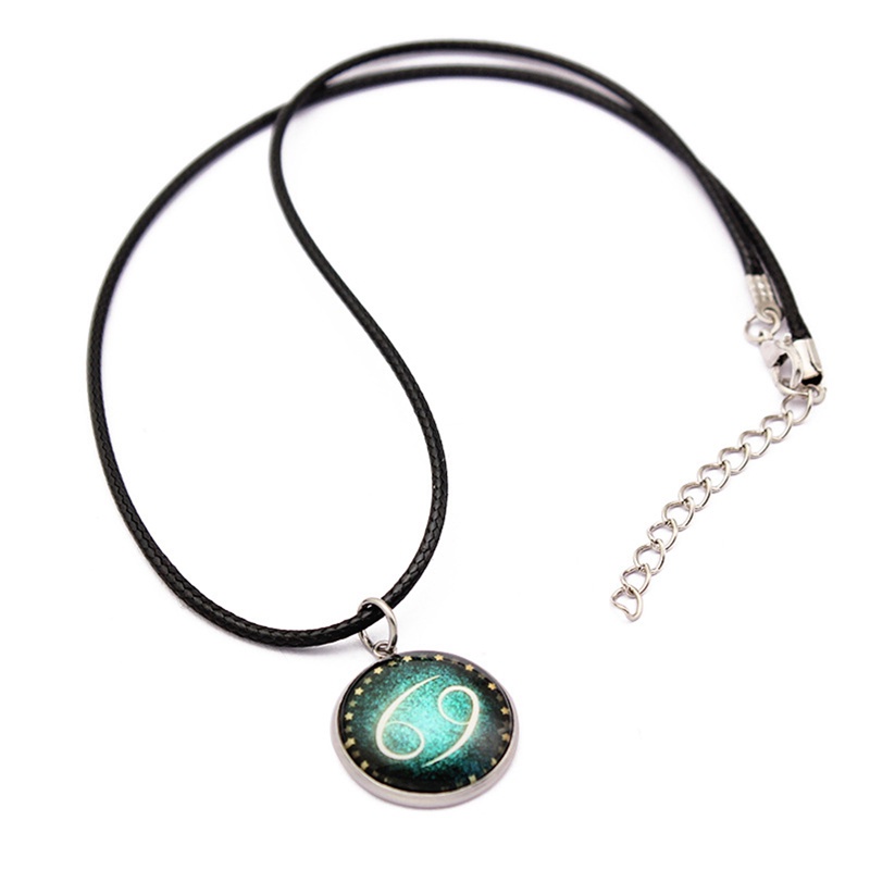 Vòng cổ Da Phát Sáng Mặt 12 Cung Hoàng Đạo Thời Trang Cho Nam Nữ