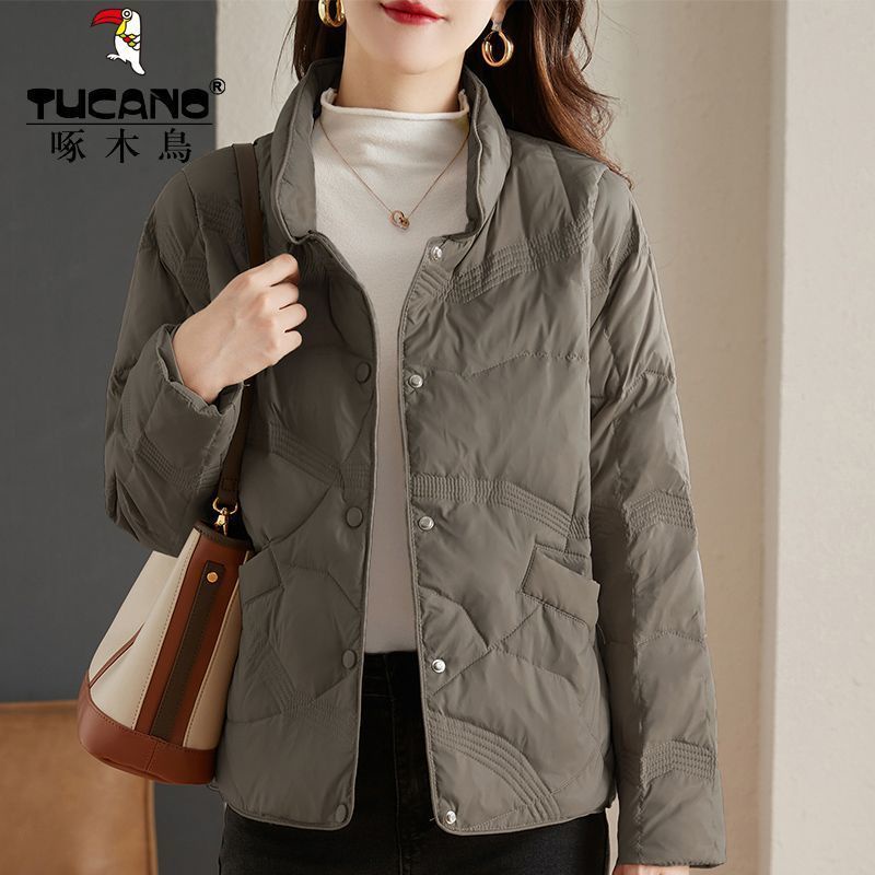 Áo Khoác Phao Cổ Đứng Siêu Nhẹ Giữ Ấm Mùa Đông Cho Phụ Nữ Trung Niên