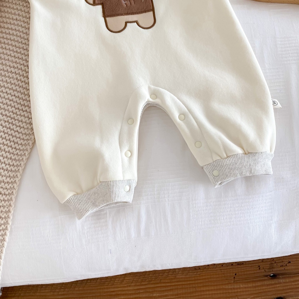 Bộ Áo Liền Quần Tay Dài Thêu Hình Gấu Dễ Thương Thời Trang Mùa Thu Cho Bé Sơ Sinh Từ 0-2 Tuổi