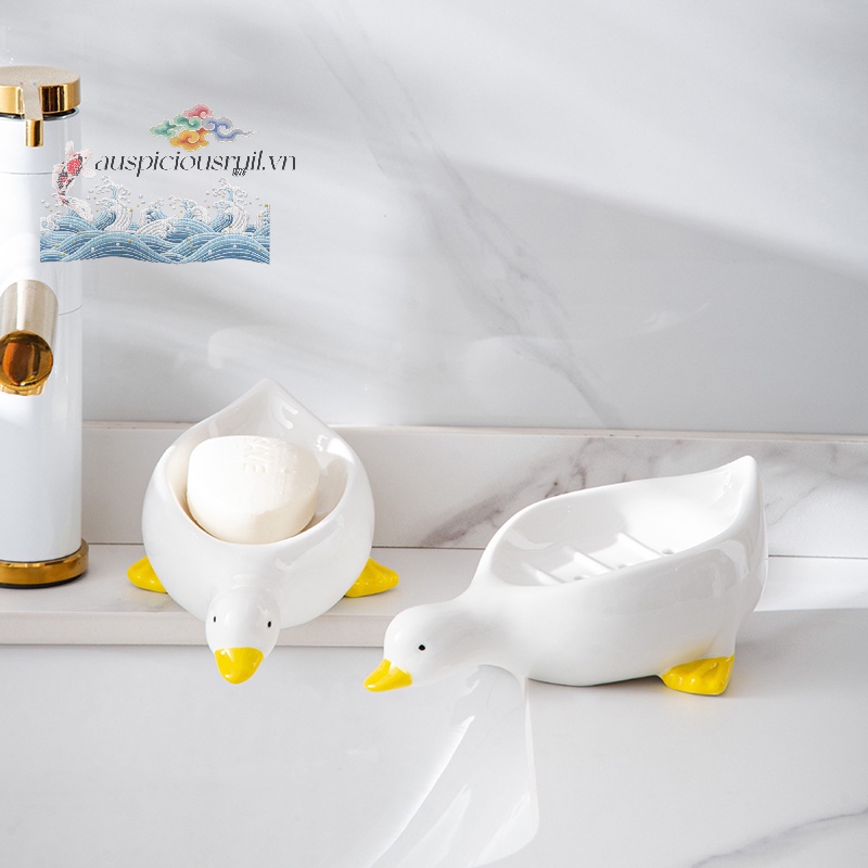 1 Khay Đựng Xà Phòng Có Lỗ Thoát Nước Hình Vịt Vàng Hoạt Hình Cho Phòng Tắm