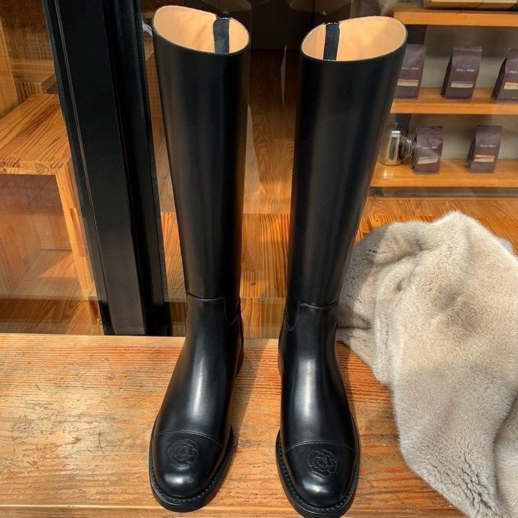 Giày Bốt Da Mềm Đế Bằng Mũi Tròn Phối Lông Cừu Phong Cách Thời Trang Mới 2023