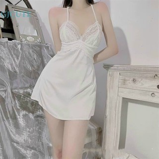Đầm ngủ cổ chữ v hở lưng phối ren gợi cảm cho nữ