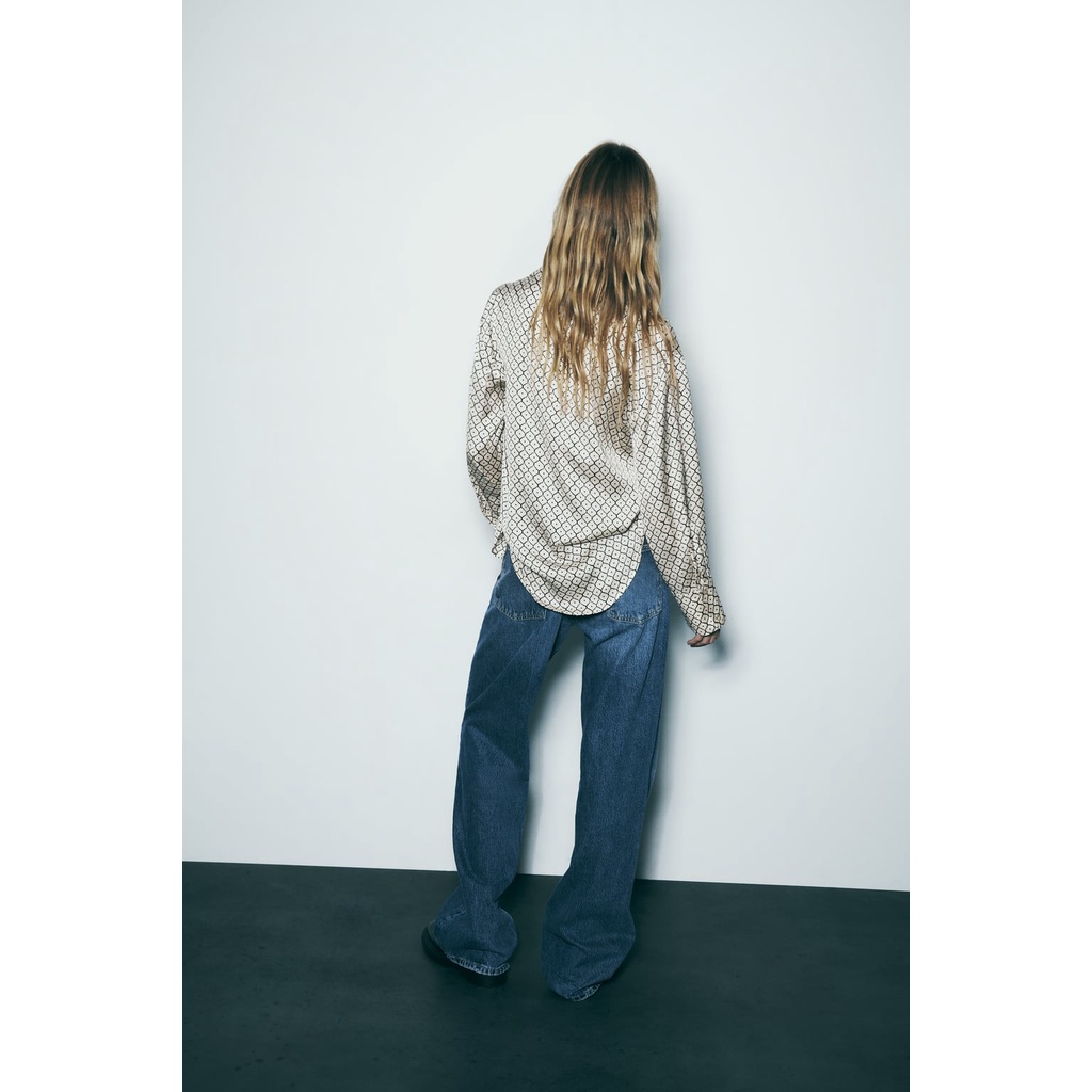 Zara Áo Sơ Mi Lụa satin In Họa Tiết Hình Học Cá Tính Thời Trang 8741246