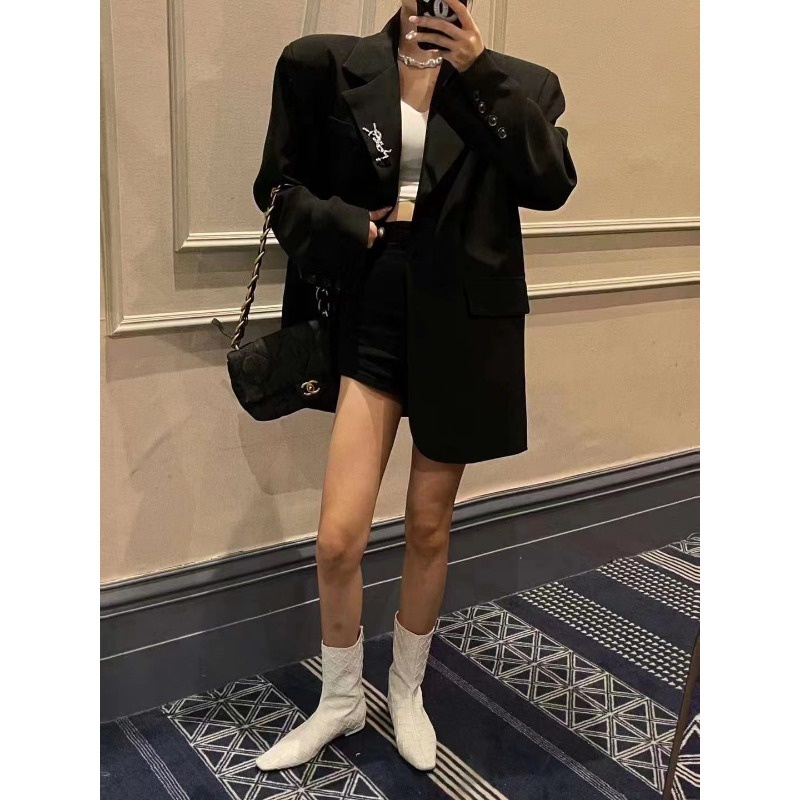 Áo Khoác Vest Lụa Thêu Họa Tiết Kim Cương Bạc 2023 Mới Cho Nữ