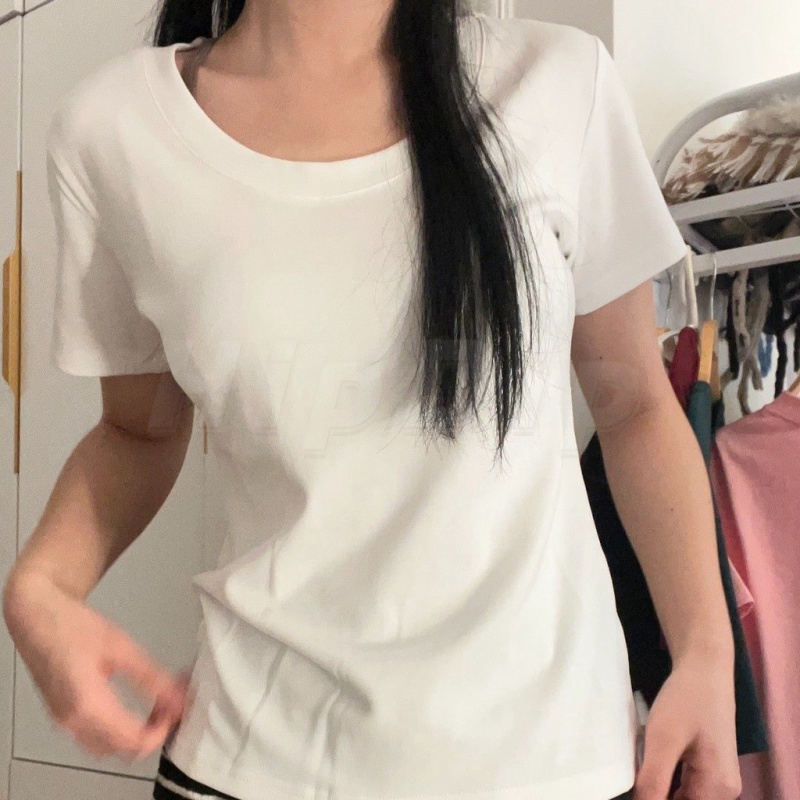 Áo baby tee trơn Áo sơ mi croptop Áo Thun Nữ Ngắn Tay Cổ Chữ u Hở Vai Thời Trang