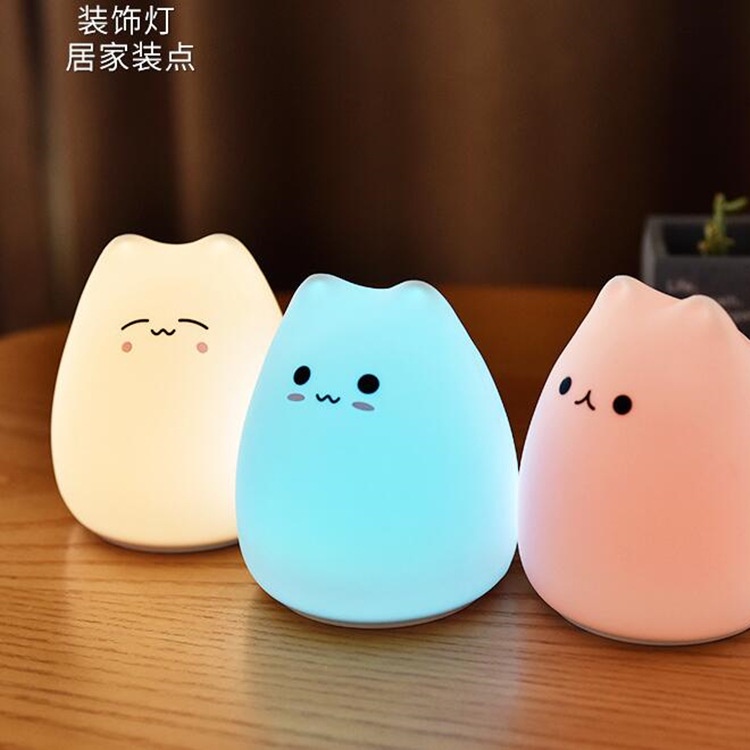 Đèn silicon mèo dễ thương pin sáng tạo nhiều màu sắc led thay đổi pat bầu không khí ánh sáng cảm ứng đèn ngủ