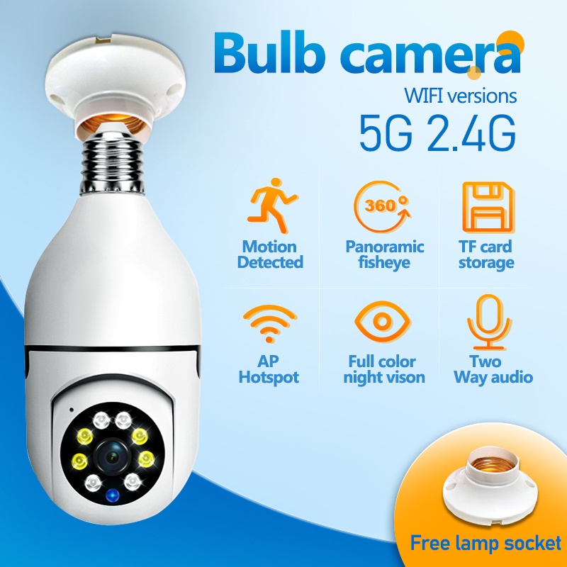 Camera Giám Sát e27 1080hd ip cctv 5g wifi Không Dây Tự Động Theo Dõi Vị Trí Tích Hợp Gọi Điện Xoay 360 Độ