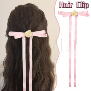 Kẹp tóc mái bằng lụa hình nơ hoa hồng dễ thương y2k