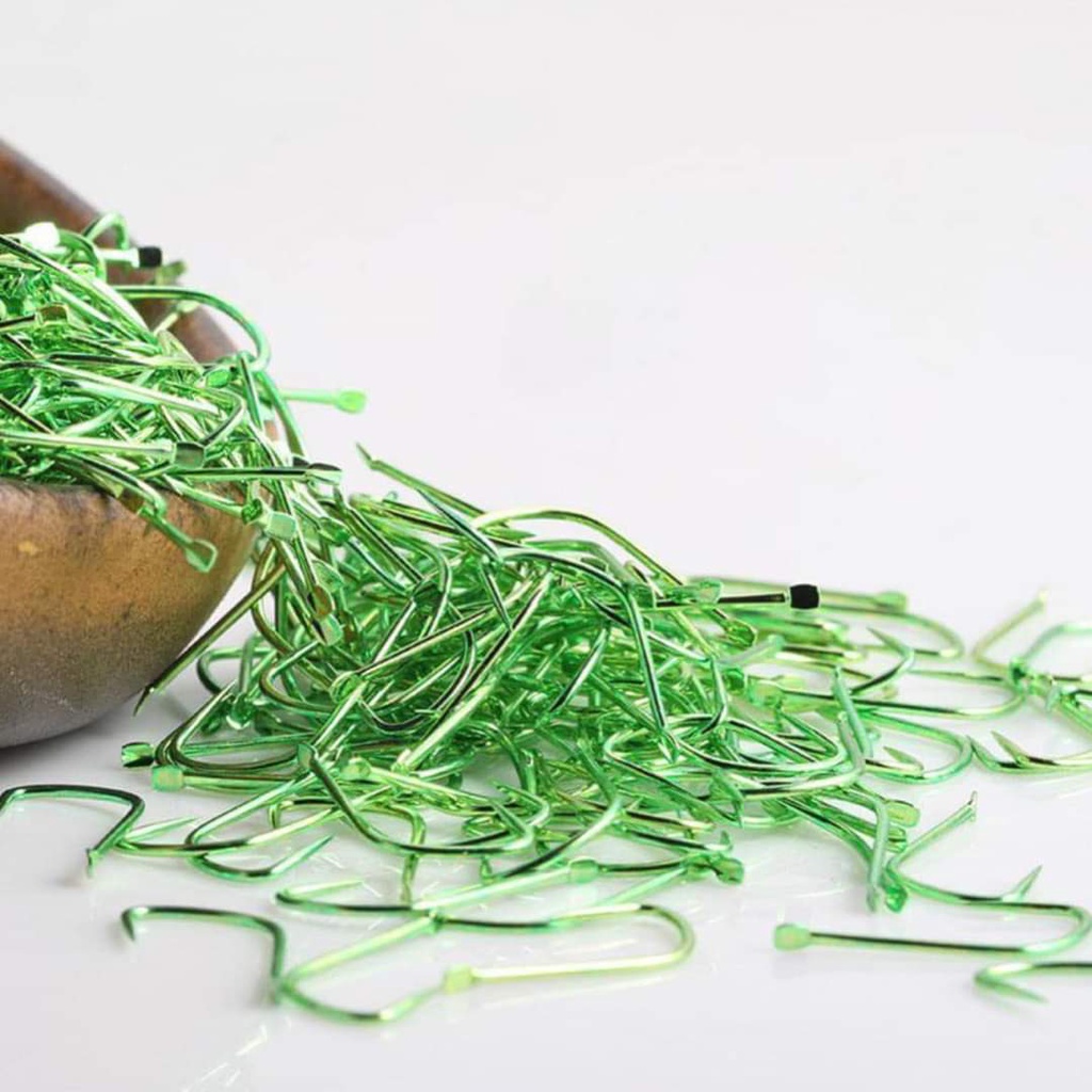 Vỉ 50 lưỡi câu nanh sói không ngạnh màu xanh câu chép câu rô đồ câu cá Anh Thắng